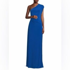 BCBGMAXAZRIA One-Shoulder Blue Jersey Column Dress